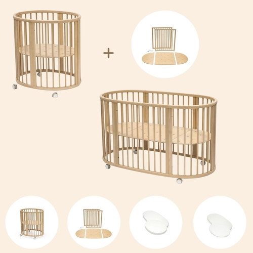 Berço Stokke Sleepi Mini Natural com Kit de Extensão, Colchões e Lençóis White