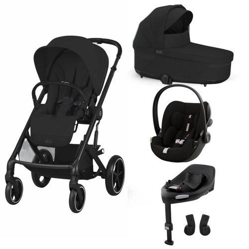 Trio Cybex Balios Black Carrinho, Alcofa, Cloud G Plus Moon Black com Base G3 e Adapatdores