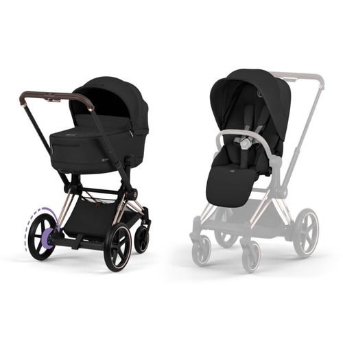 Carrinho de Bebé Cybex e-Priam Comfort Rosegold com Alcofa Dobrável Sepia Black