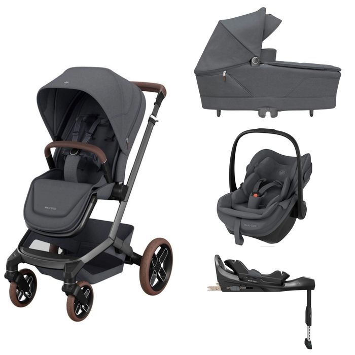 Carrinho de Bebé Maxi-Cosi Fame e Alcofa Twillic Graphite, Pebble Slide Pro Moon Graphite e Base FamilyFix Slide Pro - Maxi-Cosi - PACKFAME004-001