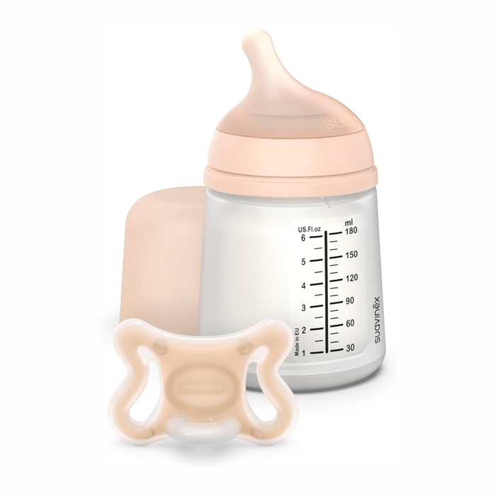 Conjunto Biberão e Chupeta Suavinex Fluxo Adaptável 180 ml - Suavinex - 8426420079235