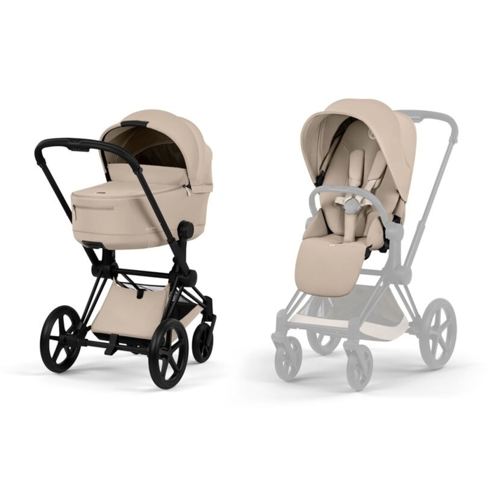 Carrinho de Bebé Cybex Priam Comfort Matt Black com Alcofa Dobrável - Cybex - 4063846549290