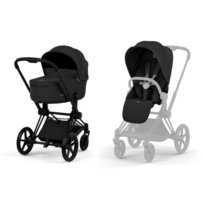 Carrinho de Bebé Cybex Priam Comfort Matt Black com Alcofa Dobrável - Cybex - 4063846549238