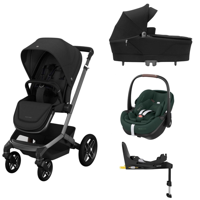 Carrinho de Bebé Maxi-Cosi Fame, Alcofa, Pebble 360 Pro 2 Twillic Black e Base Familyfix 360 Pro - Maxi-Cosi - PACKFAME002-002