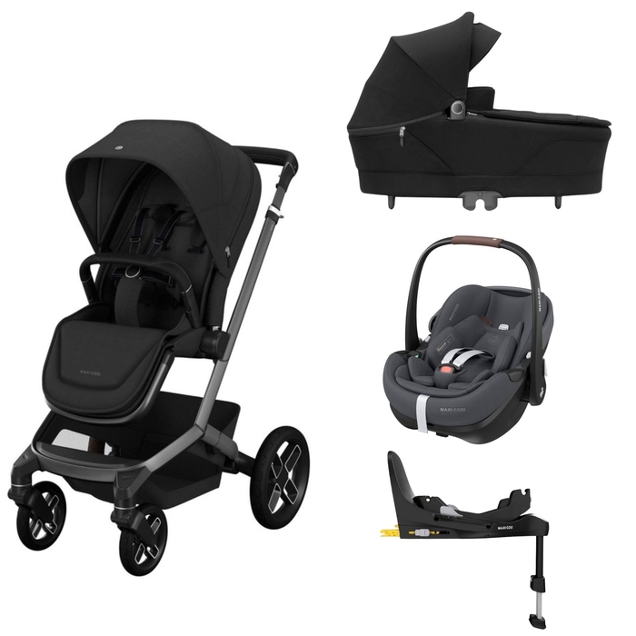 Carrinho de Bebé Maxi-Cosi Fame, Alcofa, Pebble 360 Pro 2 Twillic Black e Base Familyfix 360 Pro - Maxi-Cosi - PACKFAME002-003