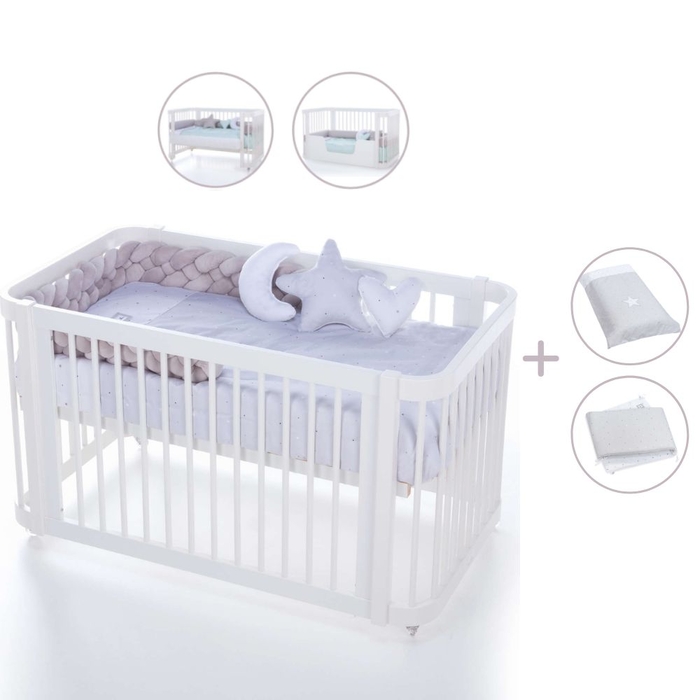 Berço Alondra Crea Due White 3 em 1 com Kit Co-Sleeping e Têxteis - Alondra - CREA2-K33-M1100-TX148
