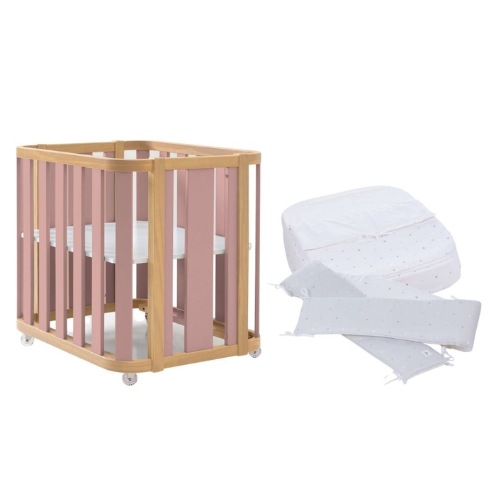 Mini Berço Convertível Alondra Crea Plus Uno Wood | Quartz com Colchão e Têxteis - Alondra - CREAPLUS1-K21-M5059-TX114