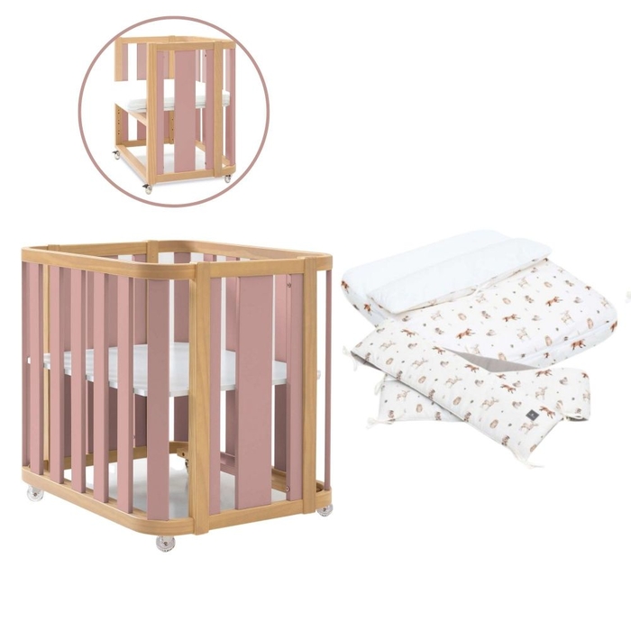 Mini Berço Convertível Alondra Crea Plus Uno Wood | Quartz com Colchão, Kit Co-Sleeping e Têxteis - Alondra - CREAPLUS1-K22-M5059-TX148