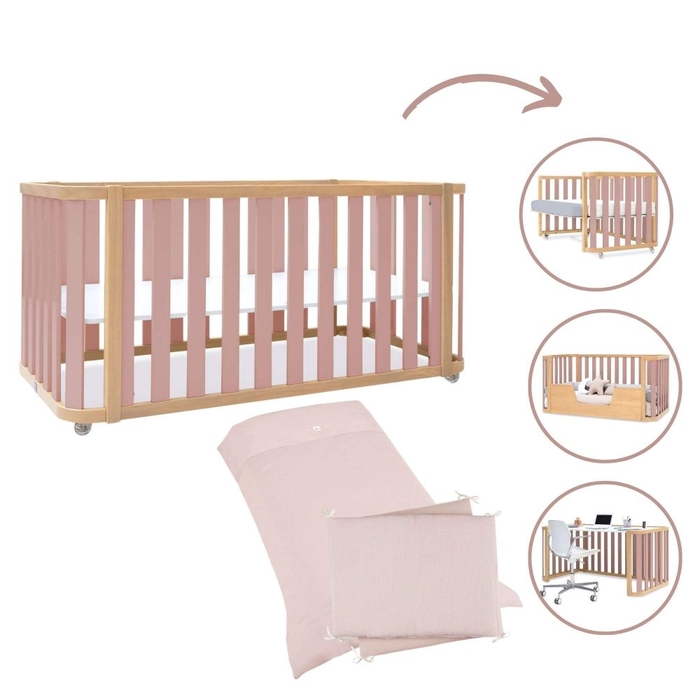 Berço Convertível Alondra Crea Plus Due Wood | Quartz 4 em 1 Com Kit Co-Sleeping e Têxteis - Alondra - CREAPLUS2-K33-M5059-TX122