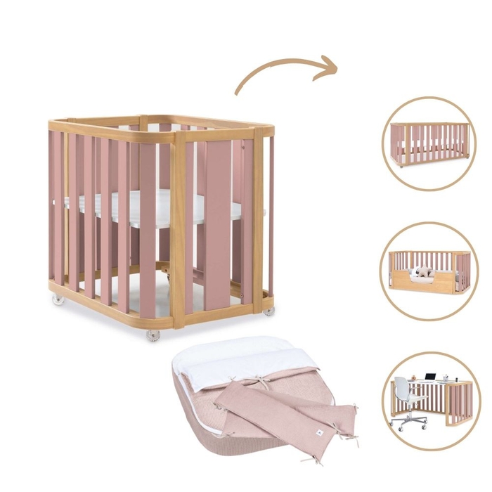 Mini Berço Convertível Alondra Crea Plus Tre Wood | Quartz 4 em 1 com Têxteis Mini Berço - Alondra - CREAPLUS3-K40-M5059-TX122