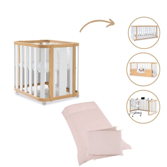 Mini Berço Convertível Alondra Crea Plus Tre Wood | White 4 em 1 com Têxteis Berço - Alondra - CREAPLUS3-K41-M5011-TX122