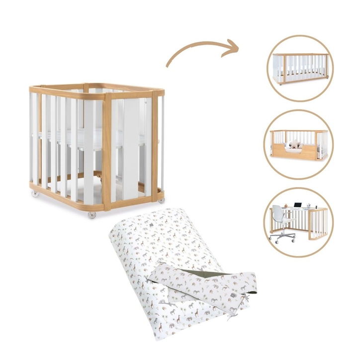 Mini Berço Convertível Alondra Crea Plus Tre Wood | White 4 em 1 com Têxteis Berço - Alondra - CREAPLUS3-K41-M5011-TX147