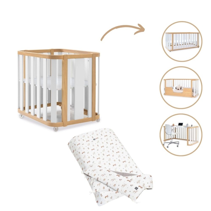 Mini Berço Convertível Alondra Crea Plus Tre Wood | White 4 em 1 com Têxteis Berço - Alondra - CREAPLUS3-K41-M5011-TX148