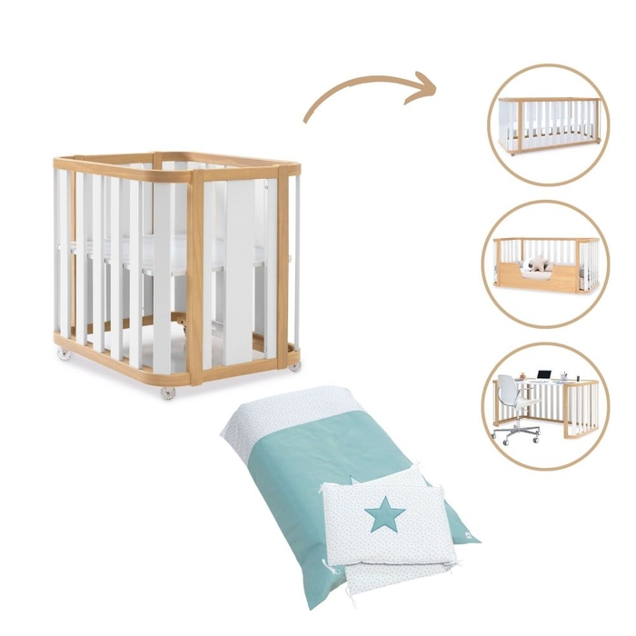Mini Berço Convertível Alondra Crea Plus Tre Wood | White 4 em 1 com Têxteis Berço - Alondra - CREAPLUS3-K41-M5011-TX181