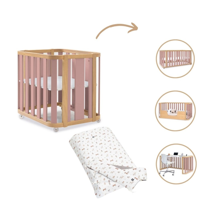 Mini Berço Convertível Alondra Crea Plus Tre Wood | Quartz 4 em 1 com Têxteis Berço - Alondra - CREAPLUS3-K41-M5059-TX148