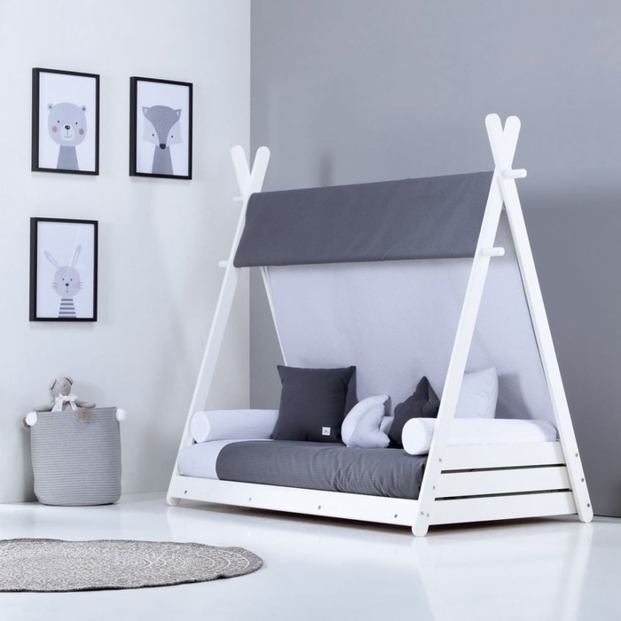 Cama Junior Alondra Montessori Homy XL White com Toldo e Edredão - Alondra - HOMYXL-23-TX128