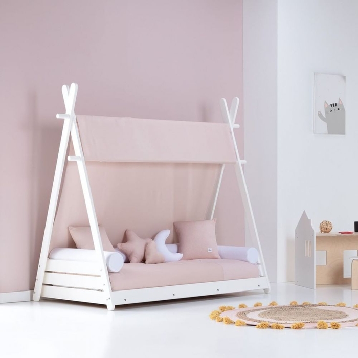 Cama Junior Alondra Montessori Homy XL White com Colchão, Toldo e Edredão - Alondra - HOMYXL-24-TX122