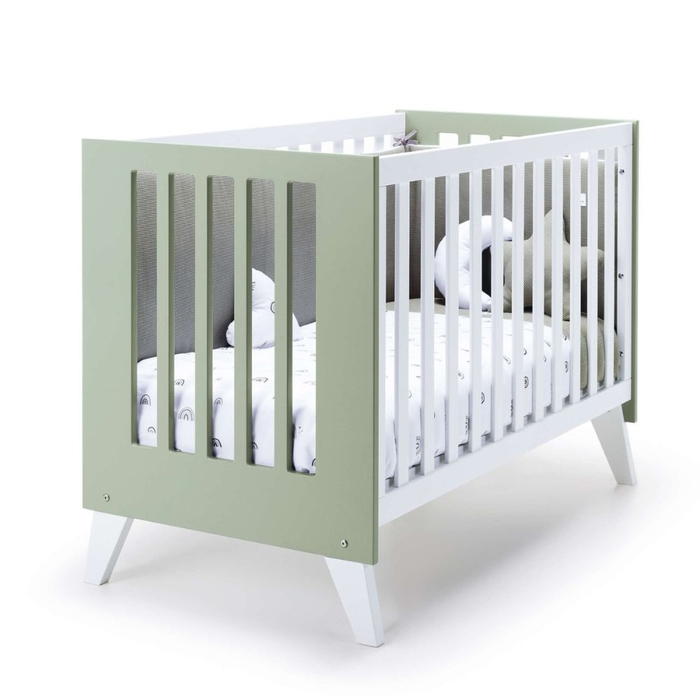 Berço Alondra Nexo Erba | Pinho Lacado 4 em 1 com Barra Infantil, Kit Co-Sleeping e Têxteis - Alondra - NEXO-K14-M7756-TX127