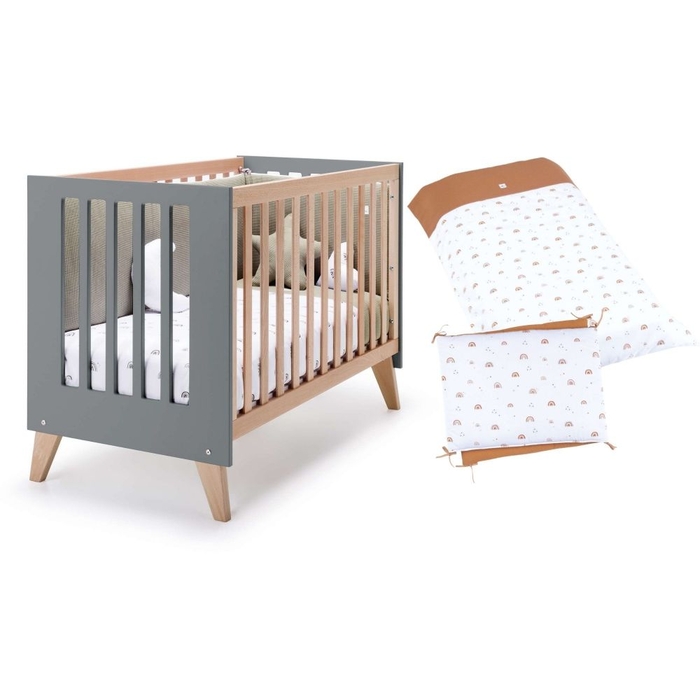 Berço Convertível Alondra Nexor Wood | Anthracite 4 em 1 com Têxteis - Alondra - NEXOR-K11-M5895-TX123