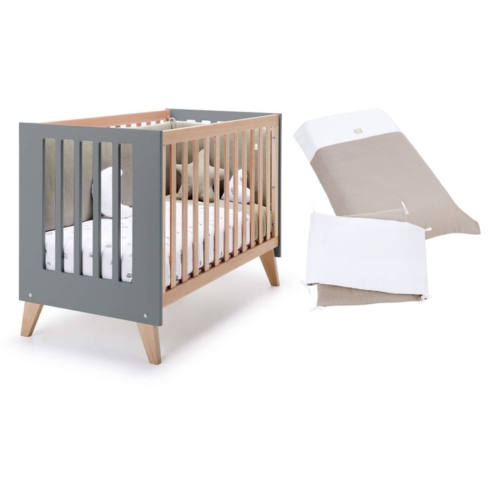Berço Convertível Alondra Nexor Wood | Anthracite 4 em 1 com Têxteis - Alondra - NEXOR-K11-M5895-TX153