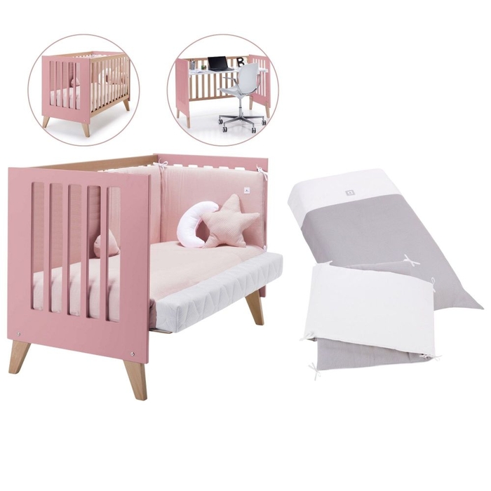Berço Convertível Alondra Nexor Wood | Quartz 4 em 1 com Kit Co-Sleeping e Têxteis - Alondra - NEXOR-K12-M5995-TX178