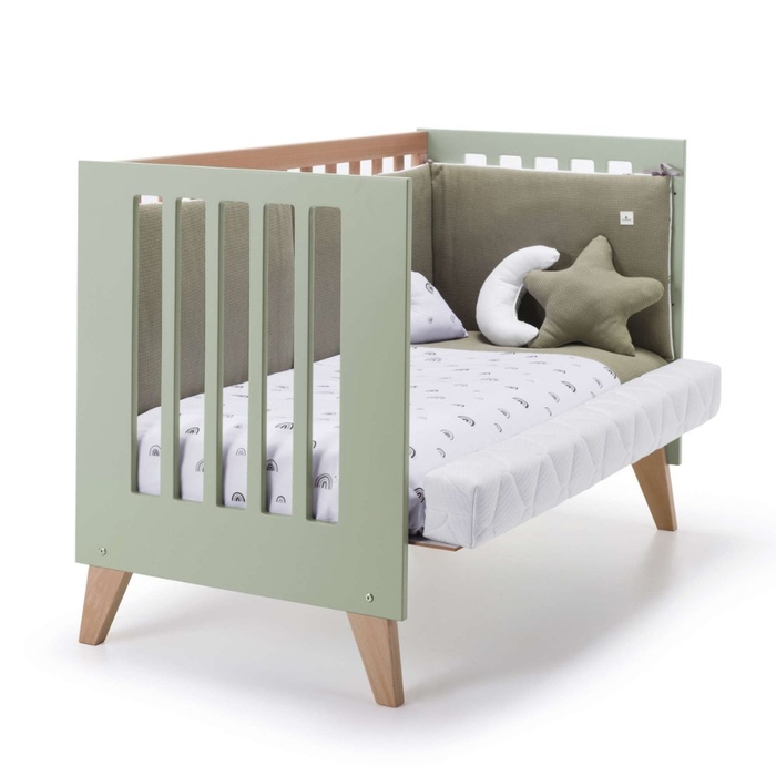 Berço Convertível Alondra Nexor Wood | Erba 4 em 1 com Barra Infantil, Kit Co-Sleeping e Têxteis - Alondra - NEXOR-K14-M5695-TX127