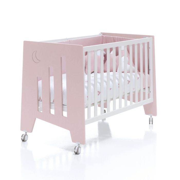 Berço Alondra Omni Pink 5 em 1 com Colchão, Barra Infantil, Kit Co-Sleeping e Têxteis - Alondra - OMNI-K16-M7742-TX114