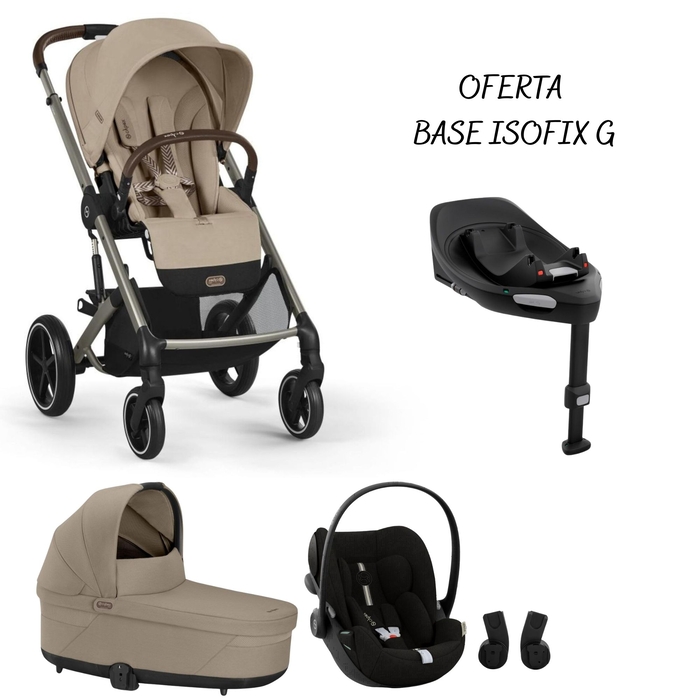 Carrinho de Bebé e Alcofa Cybex Balios Taupe com Cloud G Plus e Adaptadores com Oferta Base G - Cybex - PACKBALIOS030-011