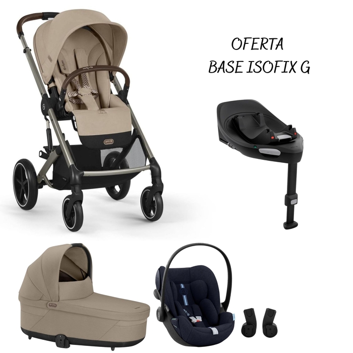 Carrinho de Bebé e Alcofa Cybex Balios Taupe Almond Beige com Cloud G Plus e Adptadores com Oferta Base G - Cybex - PACKBALIOS030-013