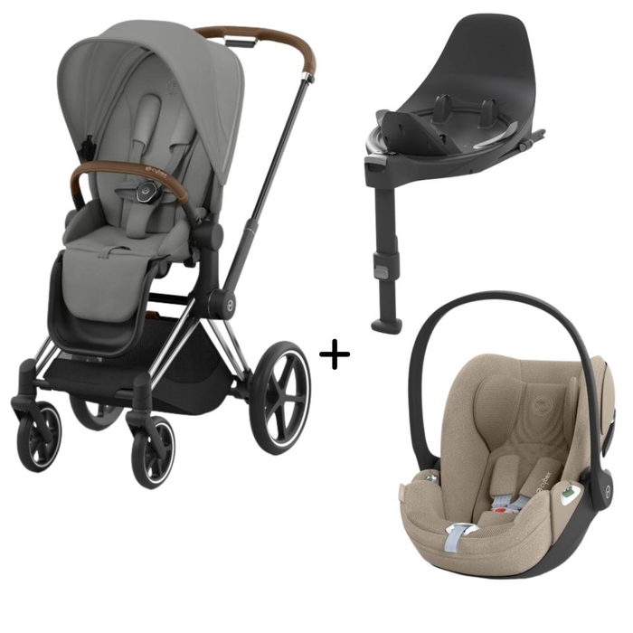 Carrinho de Bebé Priam Chrome Brown, Babycoque Cloud T i-Size Plus e Base T Isofix i-Size Cybex - Cybex - PACKPRIAM012-011