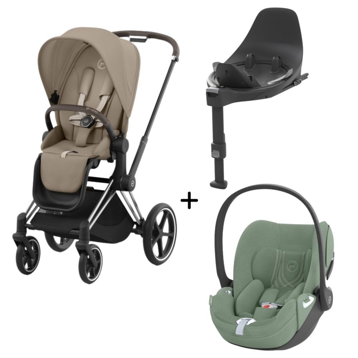 Carrinho de Bebé Priam Chrome Brown, Babycoque Cloud T i-Size Plus e Base T Isofix i-Size Cybex - Cybex - PACKPRIAM012-015