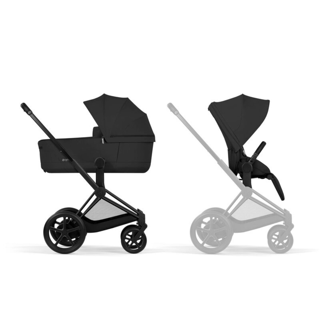 Carrinho de Bebé Cybex e-Priam Comfort Rosegold com Alcofa Dobrável Sepia Black - Cybex - 4063846549412