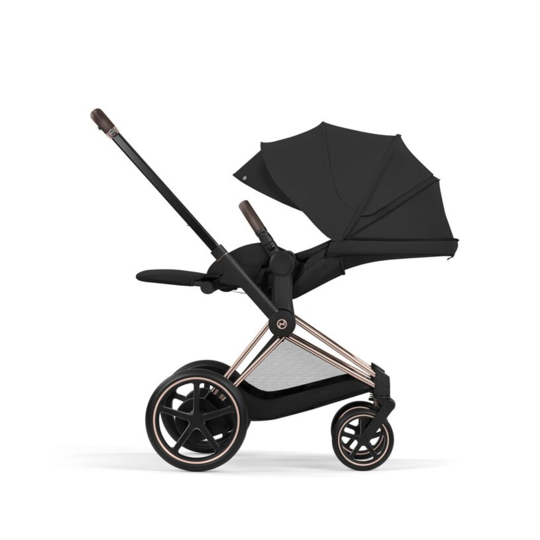Carrinho de Bebé Cybex e-Priam Comfort Rosegold com Alcofa Dobrável Sepia Black - Cybex - 4063846549412