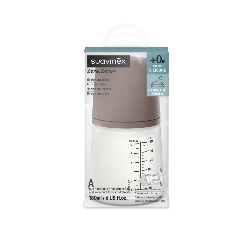 Biberão Suavinex com Tetina Silicone Anticólica Fluxo Adaptável 180 ml - Suavinex - 8426420084604