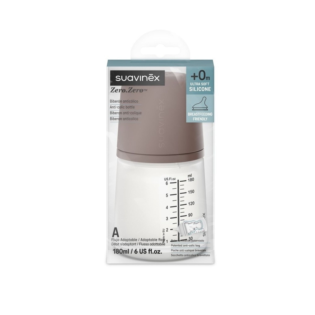 Biberão Suavinex com Tetina Silicone Anticólica Fluxo Adaptável 180ml - Suavinex - 8426420084604
