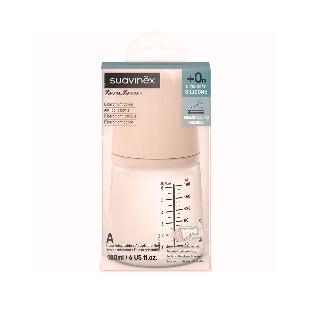 Biberão Suavinex com Tetina Silicone Anticólica Fluxo Adaptável 180 ml - Suavinex - 8426420049986
