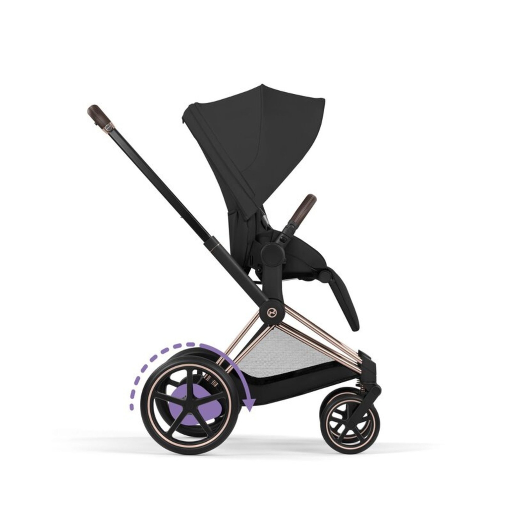 Carrinho de Bebé Cybex e-Priam Comfort Rosegold com Alcofa Dobrável Sepia Black - Cybex - 4063846549412