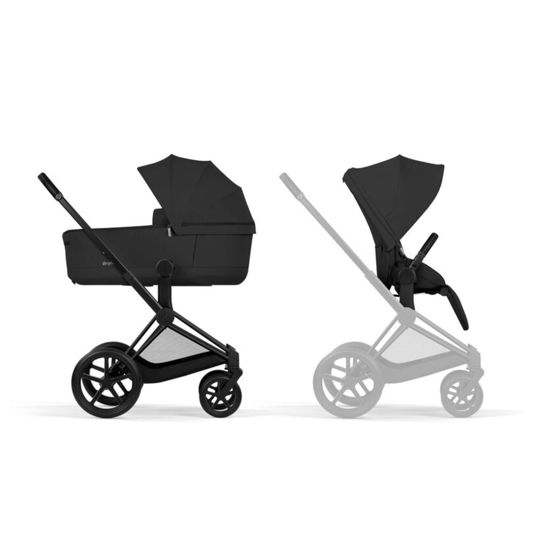 Carrinho de Bebé Cybex Priam Comfort Matt Black com Alcofa Dobrável - Cybex - 4063846549238