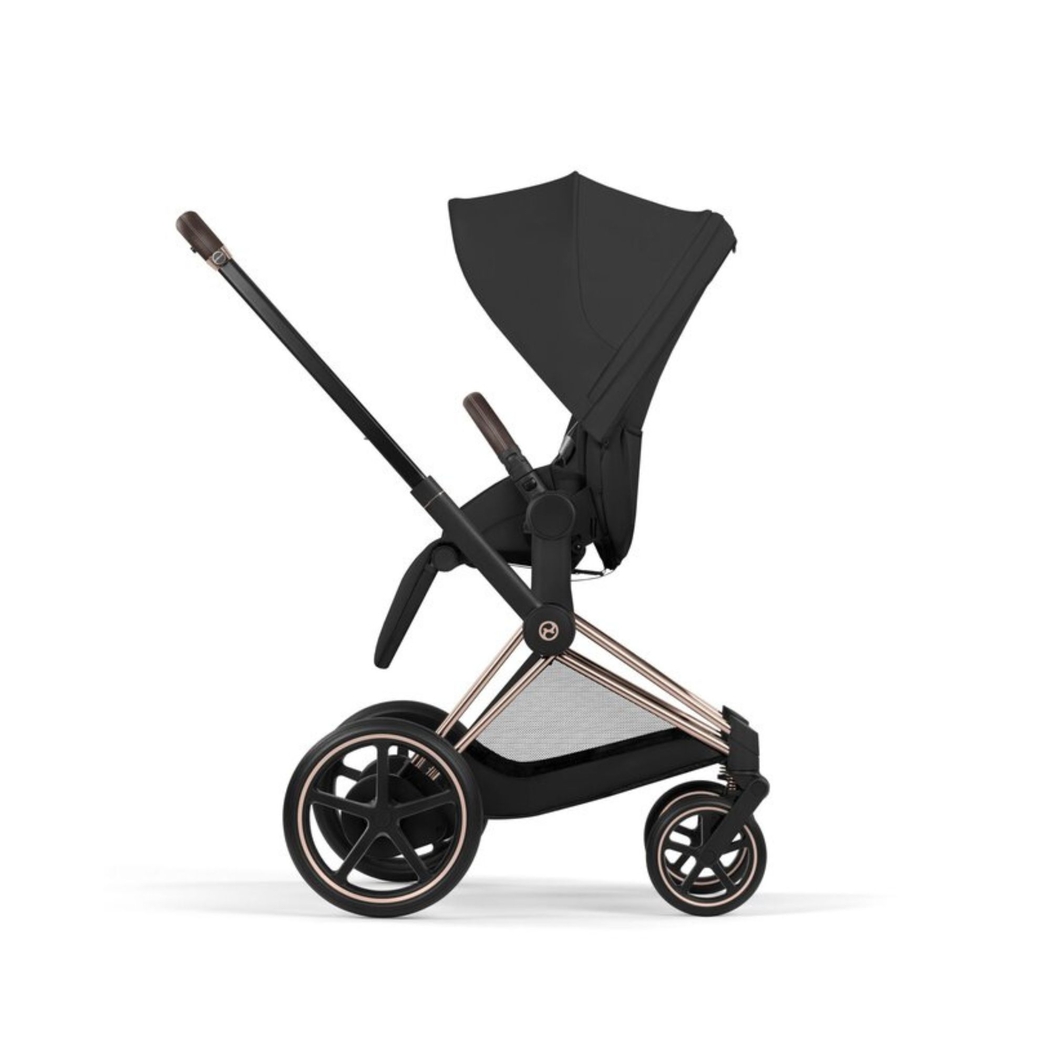Carrinho de Bebé Cybex e-Priam Comfort Rosegold com Alcofa Dobrável Sepia Black - Cybex - 4063846549412