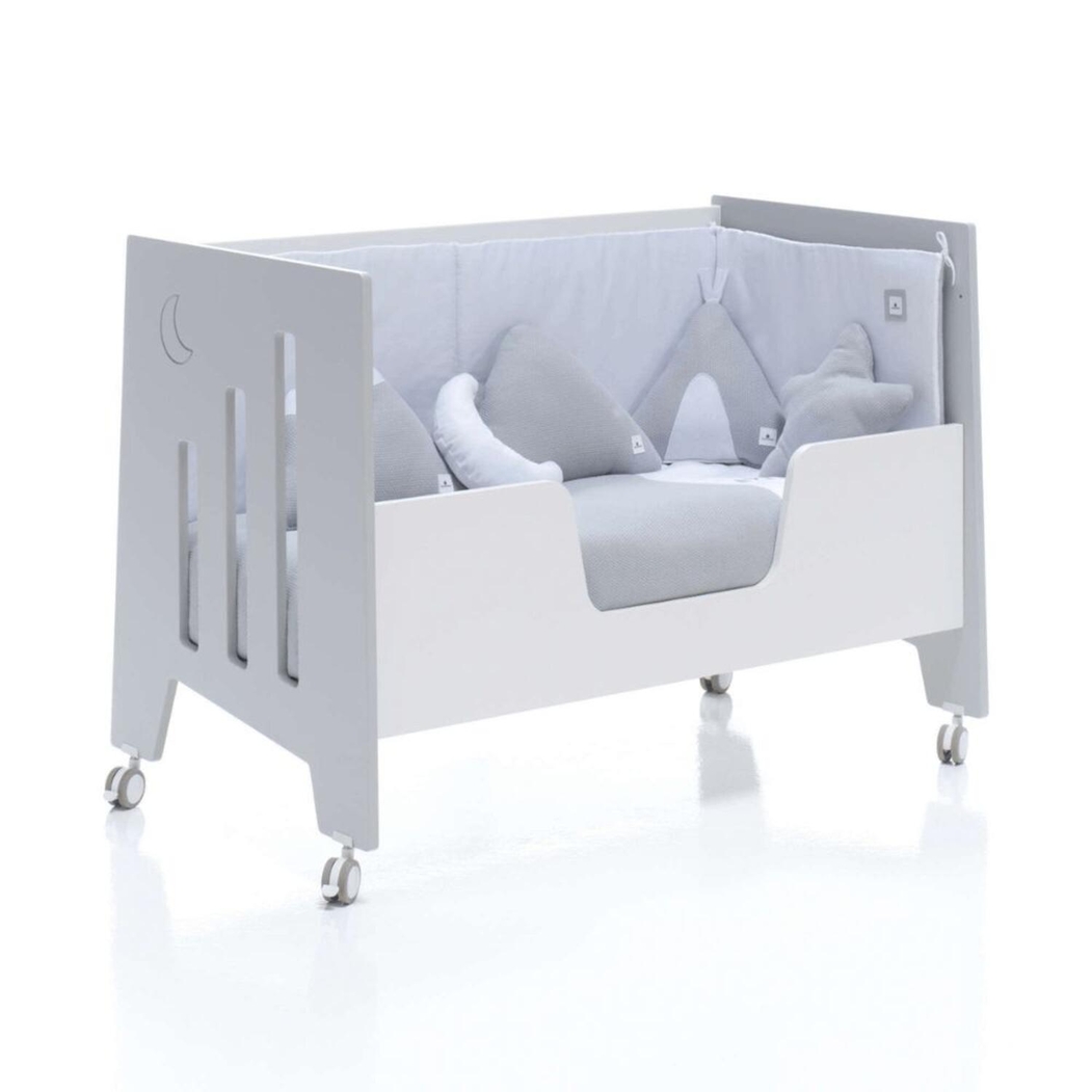Berço Alondra Omni Grey 5 em 1 com Barra Infantil, Kit Co-Sleeping e Têxteis - Alondra - OMNI-K14-M7778-TX148