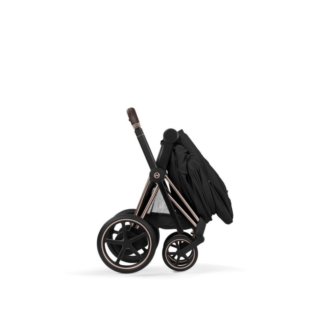 Carrinho de Bebé Cybex e-Priam Comfort Rosegold com Alcofa Dobrável Sepia Black - Cybex - 4063846549412