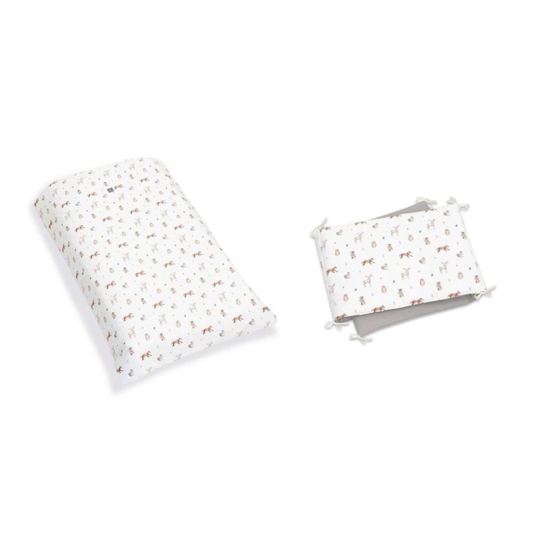 Berço Alondra Nexo Marengo | Pinho Lacado 4 em 1 com Barra Infantil, Kit Co-Sleeping e Têxteis - Alondra - NEXO-K14-M7769-TX148