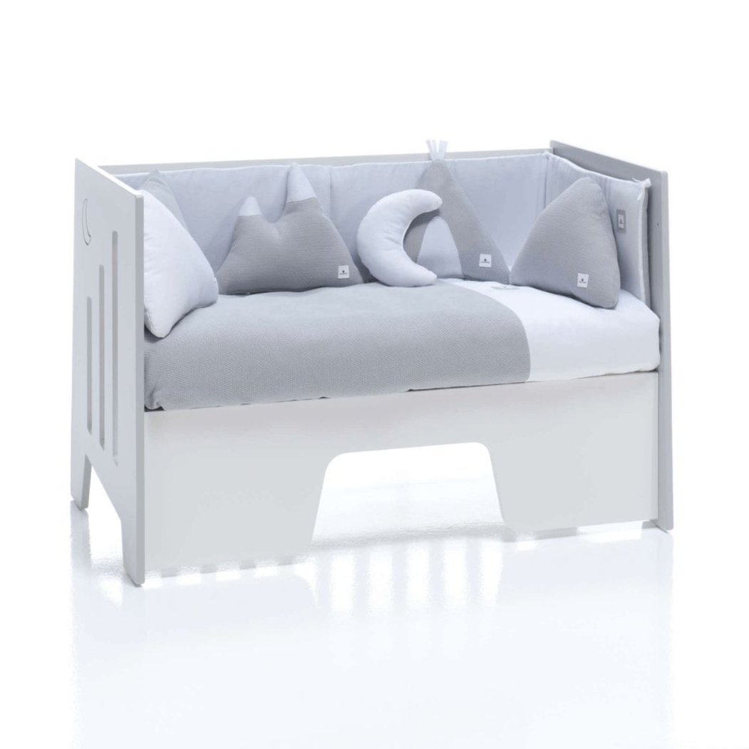 Berço Alondra Omni Grey 5 em 1 com Colchão, Barra Infantil e Têxteis - Alondra - OMNI-K15-M7778-TX148