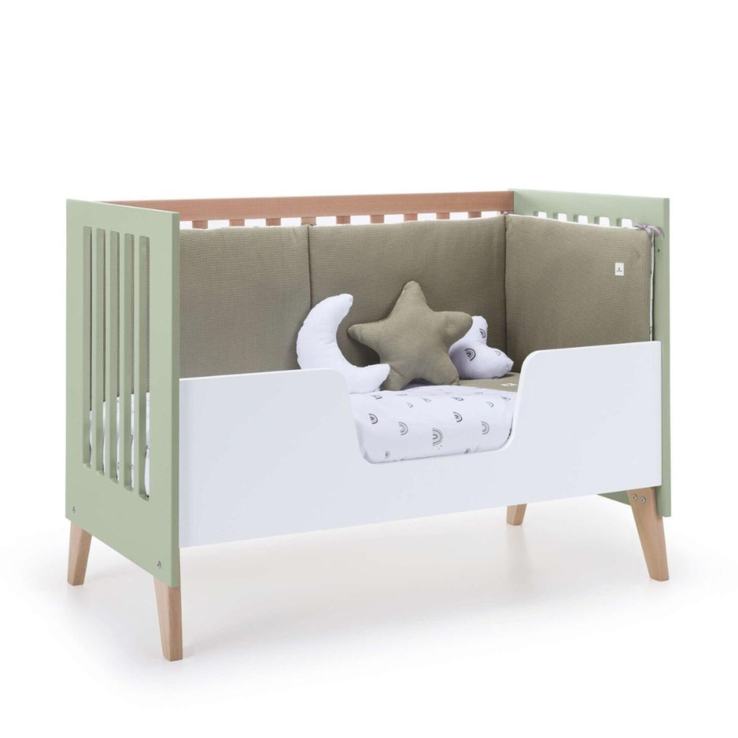Berço Convertível Alondra Nexor Wood | Erba 4 em 1 com Barra Infantil, Kit Co-Sleeping e Têxteis - Alondra - NEXOR-K14-M5695-TX147