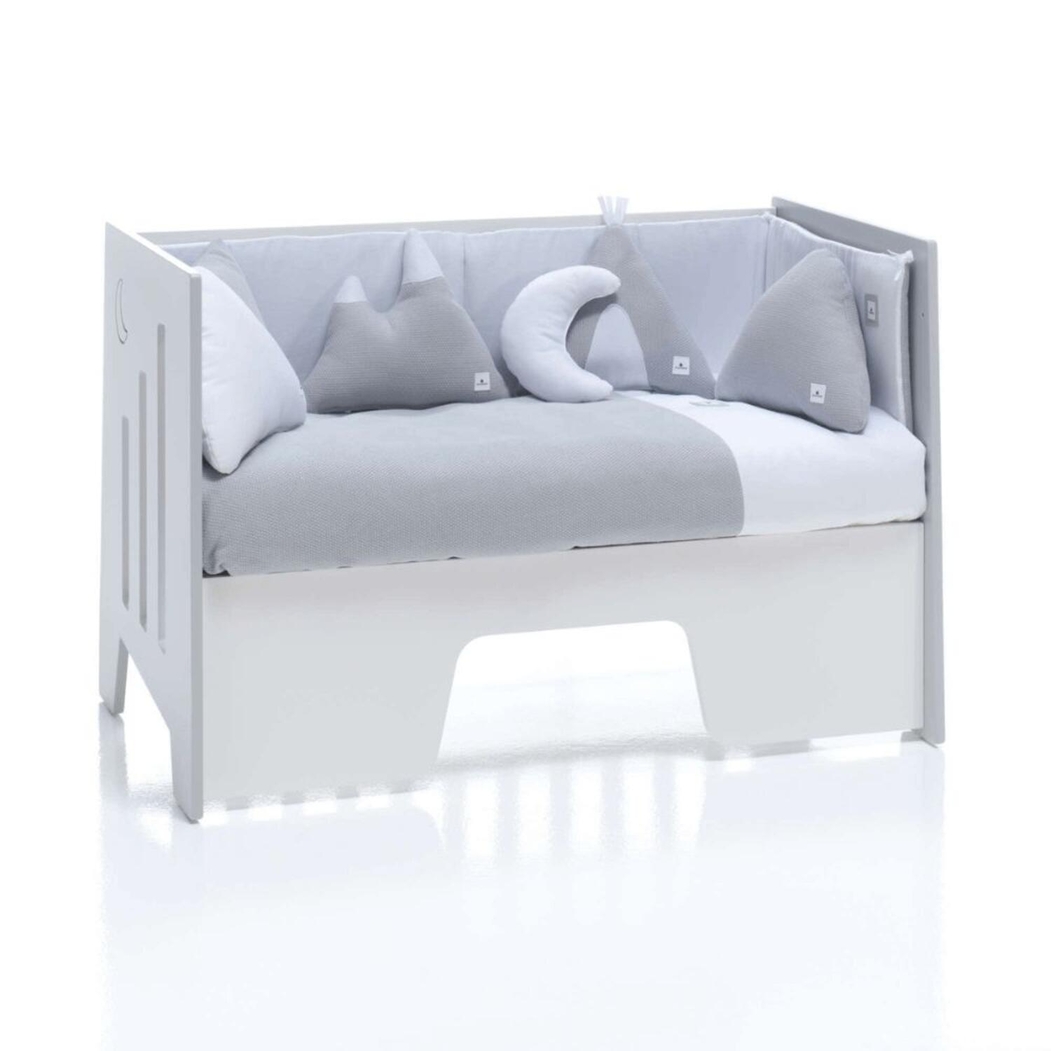 Berço Alondra Omni Grey 5 em 1 com Barra Infantil, Kit Co-Sleeping e Têxteis - Alondra - OMNI-K14-M7778-TX148