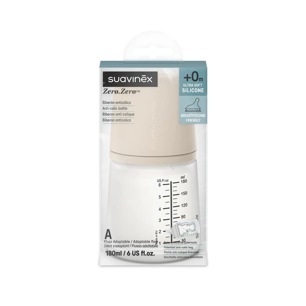Biberão Suavinex com Tetina Silicone Anticólica Fluxo Adaptável 180 ml - Suavinex - 8426420084581