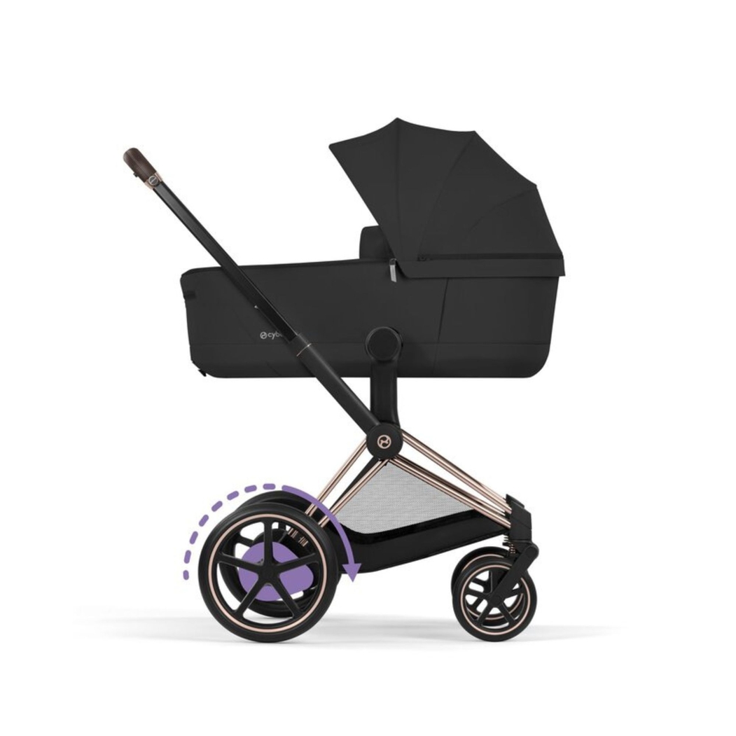 Carrinho de Bebé Cybex e-Priam Comfort Rosegold com Alcofa Dobrável Sepia Black - Cybex - 4063846549412