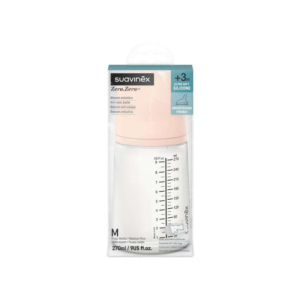 Biberão Suavinex com Tetina Silicone Anticólica Fluxo Médio 270ml - Suavinex - 8426420050005