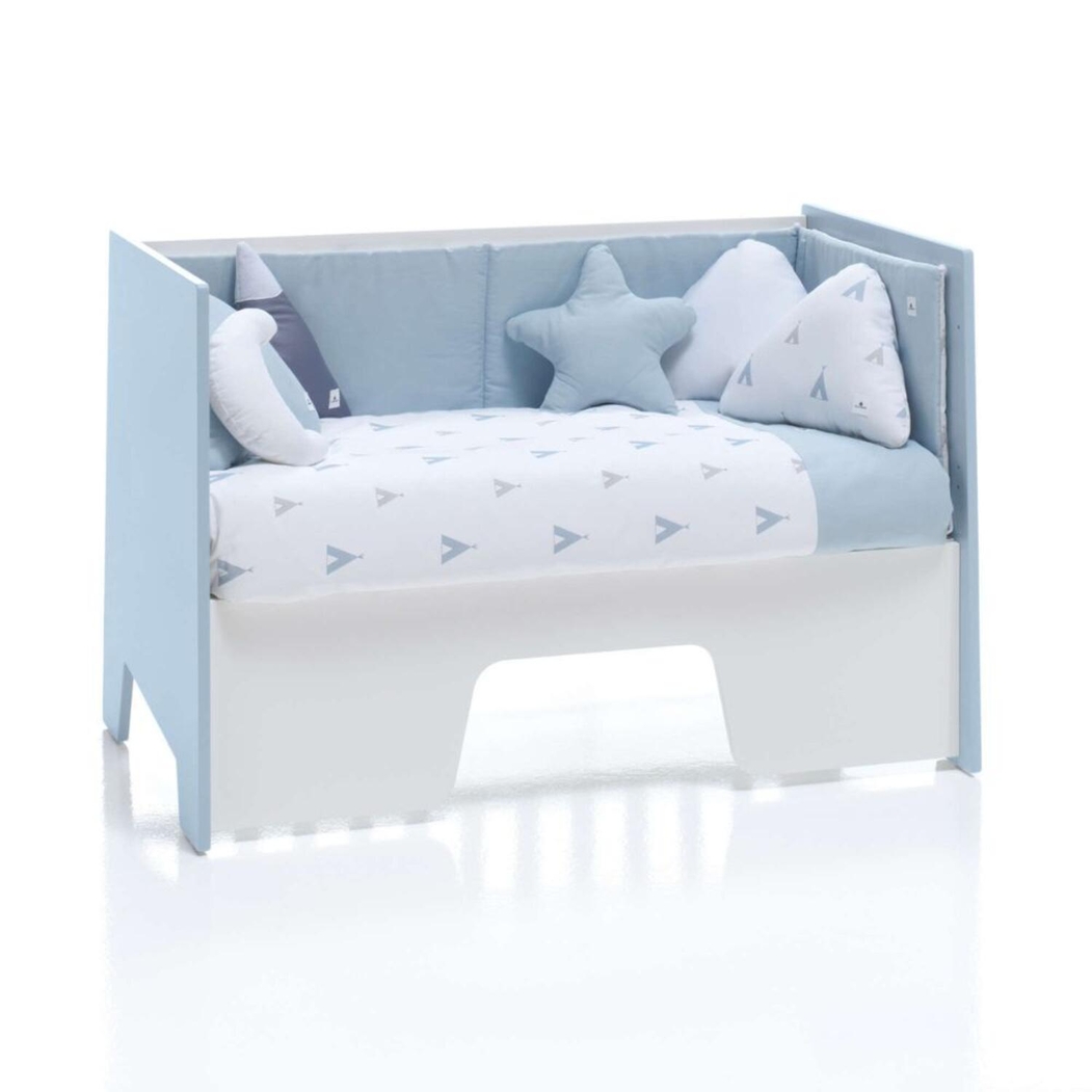 Berço Alondra Omni Blue 5 em 1 com Colchão, Barra Infantil e Têxteis - Alondra - OMNI-K15-M7741-TX148