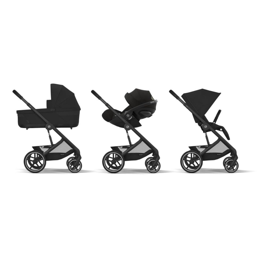 Trio Cybex Balios Black Carrinho, Alcofa, Cloud G Plus Moon Black com Base G3 e Adapatdores - Cybex - PACKBALIOS031-001
